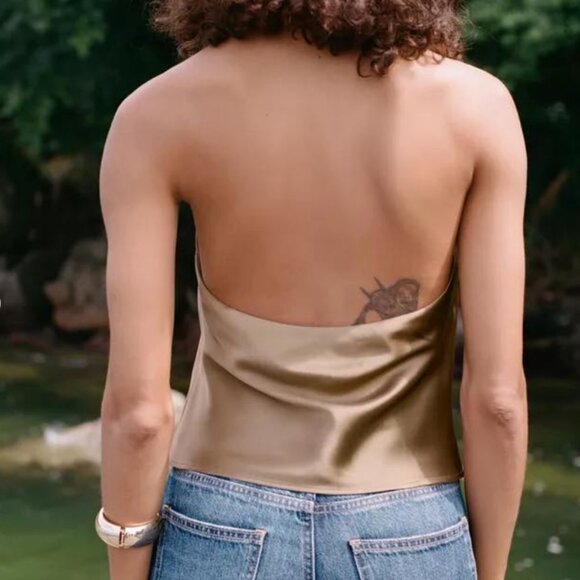 ZARA Mid-camel Satin Effect Halter Top – Size M – NWT Brand New with Tags - Picture 5 of 12